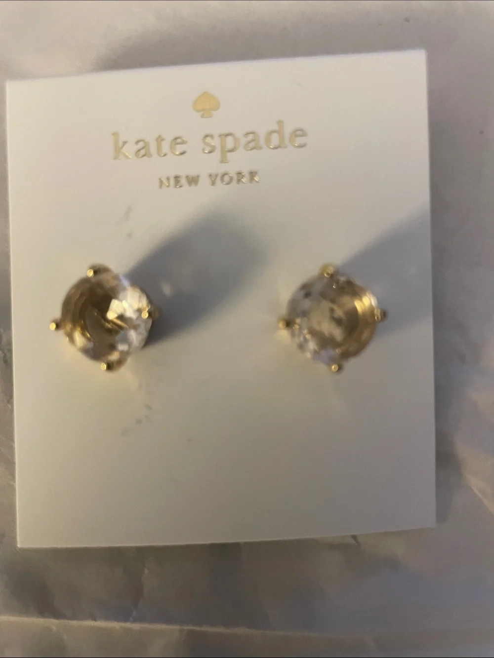 kate spade Gold Clear Crystal Stud Earrings NWT